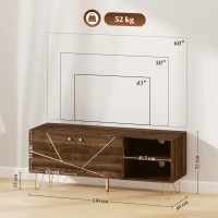 HOMCOM TV Stand Cabinet for up to 60 Inch TV, Modern 130cm TV Unit with Adjustable Shelves and Hairpin Legs, Double Door TV Cabinet for Living Room, Bedroom, Brown(m-3)