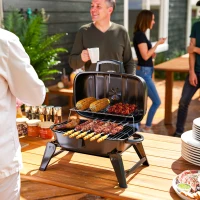 Outsunny Charcoal Barbecue Grill Folding Portable BBQ Grill for Camping with 1232 cm² Cooking Area, Adjustable Vent, Thermometer, Handles for Picnic, 59 x 37 x 36 cm, Black(m-2)