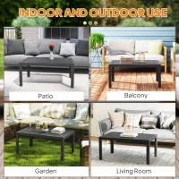 Outsunny Outdoor Side Table, Rectangular Patio Coffee Side Table with Steel Frame and Slat Tabletop for Garden, Balcony, Grey(m-5)