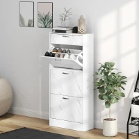HOMCOM Marble Shoe Storage Cabinet with 3 Flip Drawers, Hallway Cabinet with Top Drawer and Adjustable Shelves, Shoe Cupboard for 18 Pairs, White(m-2)