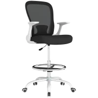 HOMCOM Draughtsman Chair, Mesh Drafting Chair, Ergonomic Office Chair with Flip-up Armrest, Adjustable Foot Ring, Black White(m-10)