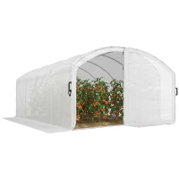 Outsunny Polytunnel Greenhouse Walk-in Grow House with UV-resistant PE Cover, Door, Galvanised Steel Frame, 4 x 3 x 2m, White(m-10)