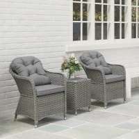 Outsunny Three-Piece Super Padded Rattan Set - Light Grey(m-7)
