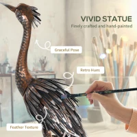 Outsunny Heron Garden Statue, Standing Garden Ornament, Metal Garden Gift with Stakes for Patio Pond Landscape Decoration, Silver Tone(m-4)
