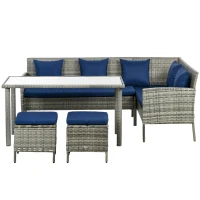 Outsunny 5 Pieces Rattan Garden Furniture Set with Dining Table, Cushions - Dark Blue(m-11)