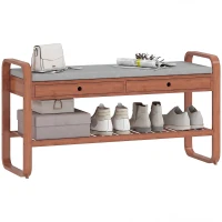 HOMCOM Shoe Bench with 2 Drawers Cushioned Seat Shoe Storage Bench for Hallway 105 cm Dark Brown and Grey(m-10)