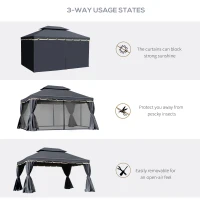 Outsunny 3 x 4m Aluminium Garden Gazebo, Marquee Canopy Shelter Pavilion Party Tent with Nets and Curtains for Garden and Deck, Black(m-4)