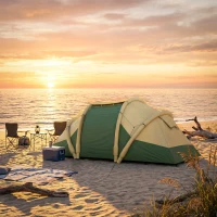 Outsunny Inflatable Tent 2 Bedroom Tunnel Design Windproof Air Tent with Carry Bag for 4 Person(m-9)