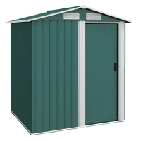 Outsunny Garden Metal Tool Storage Shed with Sliding Door, Sloped Roof and Floor Foundation, 152 x 132 x 188cm, Green(m-10)