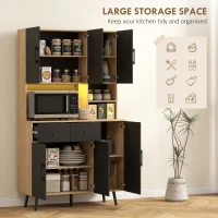 HOMCOM 176 cm Kitchen Cupboard with LED Lights - Oak and Black(m-5)