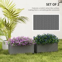 Outsunny Set of Two Rattan-Effect Planters - Grey(m-4)