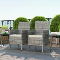 Outsunny 2 Pieces Rattan Garden Chairs Dining Chair Set with Cushion, Mixed Grey(m-8)