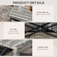 Outsunny Outdoor Coffee Table, Garden PE Rattan Side Table with Plastic Board Under the Full Woven Table Top and X-Shaped Frame for Patio, Balcony, Mixed Grey(m-6)