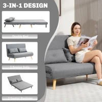 HOMCOM Two-Seater Linen-Look Sofa Bed - Grey(m-4)
