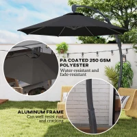 Outsunny 3(m) Garden Cantilever Parasol, Round Overhanging Umbrella with Crank Handle, Cross Base, Aluminium Frame and 360° Rotation, Banana Patio Umbrella for Outdoor Sun Shade, Black(m-4)