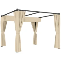 Outsunny 3 x 3m Retractable Roof Pergola, with Curtains - Khaki(m-10)