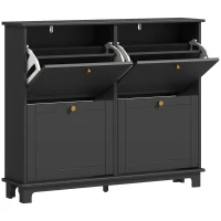 HOMCOM Narrow Shoe Storage Cabinet, Slim Shoe Cabinet with 4 Flip Drawers, Adjustable Shelves for 16 Pairs of Shoes, Black(m-1)