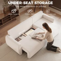 HOMCOM Sofa rozkładana z odwracalną leżanką, L-kształt 3-osobowa sofa ze sztucznego zamszu, kremowo-biała(m-6)