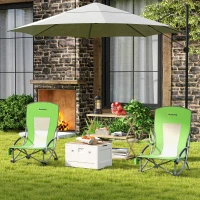 Outsunny Set of 2 Folding Beach Chair, Low Camping Chair with Mesh Back, Carry Bag and Cup Holder for Garden Outdoor Picnic Festival Travel, Green(m-9)