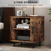 HOMCOM Nightstand with Sliding Doors and Metal Legs Rustic Brown(m-6)