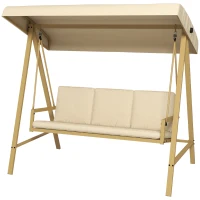Outsunny Three-Seat Garden Swing Chair, with Adjustable Canopy - Beige(m-11)