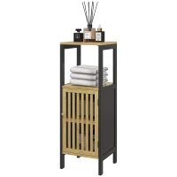 HOMCOM Bamboo-Blend Retro Cut-Out Bathroom Storage Unit, with Cupboard(m-11)