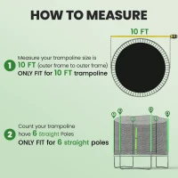 SPORTNOW 10ft Trampoline Net Replacement with 6 Plastic Pole Covers, Weather-Resistant Trampoline Netting Replacement with Zipped Entrance, Poles Not Included, Green(m-4)