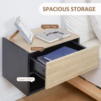 HOMCOM Floating Bedside Table Set of 2, Wall Mounted Bedside Cabinet with Drawer and Open Shelf, Modern Nightstand for Bedroom, 46 x 30 x 30 cm, Oak Tone(m-5)