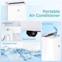 HOMCOM Portable Air Conditioner 12000 BTU, 4-in-1 Air Conditioning Unit, Dehumidifier, Cooling, Fan, Sleep Mode with 2 Speeds, Remote, LED Display, 24H Timer, Window Kit, Child Lock, 35m², Cream(m-9)