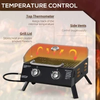 Outsunny 2 Burner Gas BBQ Grill Outdoor Portable Folding Tabletop Barbecue w/ Lid, Thermometer, Carbon Steel, Black(m-4)