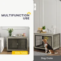 PawHut Dog Crate Furniture with Wheels, Double Doors, for Medium Dogs, Grey(m-4)