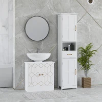 HOMCOM Under Sink Bathroom Cabinet, Under Sink Cabinet with Adjustable Shelf and Open Compartment for Basin with or without Pedestal, 60 x 30 x 60cm, White(m-8)