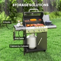 Outsunny 4+1 Burner Gas BBQ Grill with Clear View Lid, Portable Gas Barbecue Grill with Built-in Thermometer, Side Table, Cabinet, Wheels, Grease Tray for Garden Party Outdoor Cooking, Black(m-7)