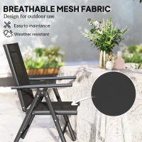 Outsunny Set of 2 Folding Garden Chairs, Aluminium Frame Outdoor Dining Chairs with Breathable Mesh Back and Seat, Garden Folding Chair Set with Armrests for Balcony, Black(m-5)