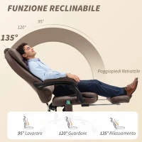 Vinsetto Poltrona da Ufficio con Telecomando e 6 Punti di Massaggio, in Microfibra, 65x70x111-119 cm, Marrone(m-5)