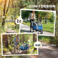 HOMCOM 2 Seat Bike Trailer with 5 Point Harness, Baby Bike Stroller with Safety Flag, Reflectors, for 18+ Months, Blue(m-4)