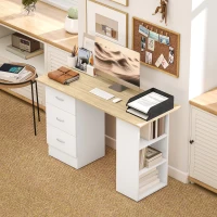 HOMCOM Computer Desk with Drawers, Home Office Desk, Writing Table, PC Workstation with 3 Storage Shelves for Working, Study, 120 x 49 x 72 cm, Natural Wood Finish and White(m-7)