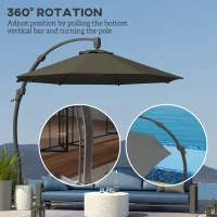 Outsunny 3(m) Garden Cantilever Parasol, Round Overhanging Umbrella with Crank Handle, Cross Base, Aluminium Frame and 360° Rotation, Banana Patio Umbrella for Outdoor Sun Shade, Grey(m-5)
