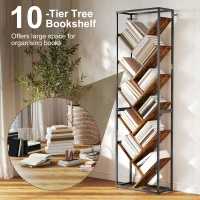 HOMCOM 10 Shelf Industrial-Style Bookshelf - Black/Brown(m-4)