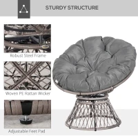 Outsunny 360° Swivel Rattan Papasan Moon Bowl Chair Round Lounge Garden Wicker Basket Seat with Padded Cushion Oversized for Outdoor Indoor, Grey(m-6)