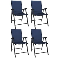 Outsunny Folding Garden Chairs Set of 4, Foldable Garden Dining Chairs with High Back, Armrests, Texteline Seat, Navy Blue(m-1)