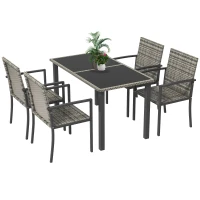 Outsunny Outdoor Dining Set 5 Pieces Patio Conservatory with Tempered Glass Tabletop,4 Dining Chairs - Mixed Grey(m-10)