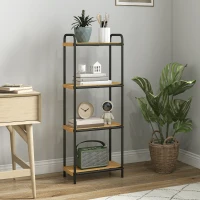 HOMCOM 4-Tier Bamboo Bathroom Storage Shelf, Freestanding Narrow Shelving Unit with Slatted Shelves for Kitchen Bathroom Living Room, 41.5 x 21.5 x 106 cm, Natural and Black(m-9)