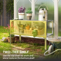 Outsunny 2 Tier Potting Bench Table, Galvanised Steel Garden Planting Work Bench Workstation with Storage Shelf for Outdoor, Patio, Greenhouse, 110 x 50 x 75 cm, Silver Tone(m-4)