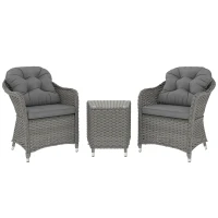 Outsunny Three-Piece Super Padded Rattan Set - Light Grey(m-10)