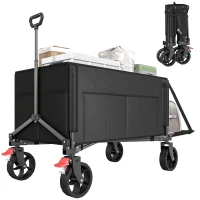 Outsunny Festival Trolley on Wheels, 150L Folding Camping Trolley Cart with Openable Sides, Adjustable Handle and Brakes for Shopping Beach Garden Fishing, Black(m-10)