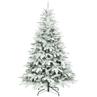 HOMCOM 6 ft Artificial Flocked Christmas Tree with 1182 Branches, Hinged Xmas Tree with Foldable Metal Stand, Easy Assembly for Home Office Decor(m-1)