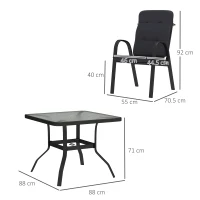 Outsunny 5 Pieces Outdoor Square Garden Dining Set w/ Tempered Glass Dining Table 4 Cushioned Armchairs, Umbrella Hole, Black(m-3)
