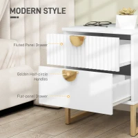 HOMCOM Elegant Two-Drawer Bedside Table - White(m-4)