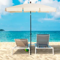 Outsunny 2 x 1.3m Garden Parasol Umbrella, Outdoor Market Table Umbrella with Ruffles & Aluminium Pole, Rectangular Tilting Parasol Sun Shade Canopy, Beige(m-2)